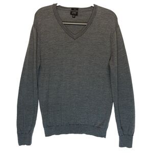 J Crew Mens Sweater Size Medium 100% Merino Wool Slim Fit Gray Machine Washable
